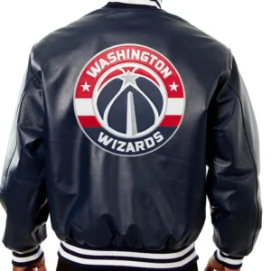 Washington Wizards Navy Blue Leather Bomber Jacket Back