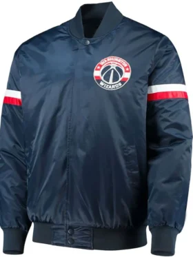 Washington Wizards Navy Blue Satin Bomber Jacket