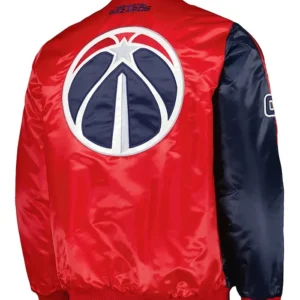 Washington Wizards Satin Red And Blue Bomber Jacket Back