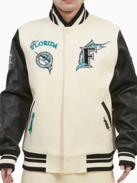 White And Black Marlins Varsity Jacket