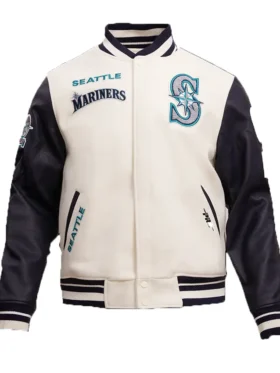 White And Black Wool Mariners Varsity Jacket
