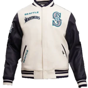 White And Black Wool Mariners Varsity Jacket