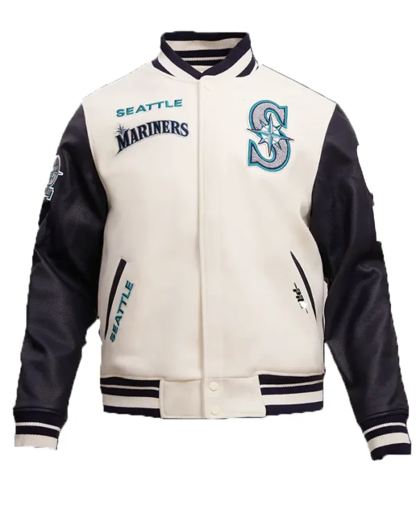 White And Black Wool Mariners Varsity Jacket