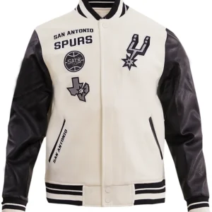 White And Black Wool Spurs Varsity Jacket