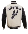 White And Black Wool Spurs Varsity Jacket Back
