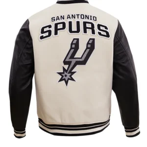 White And Black Wool Spurs Varsity Jacket Back