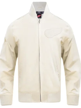 White Satin Detroit Red Wings Bomber Jacket