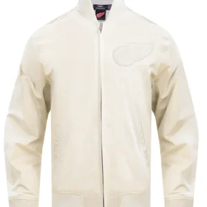 White Satin Detroit Red Wings Bomber Jacket