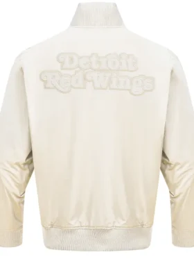 White Satin Detroit Red Wings Bomber Jacket Back