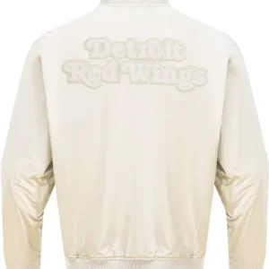 White Satin Detroit Red Wings Bomber Jacket Back