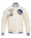 White Satin Golden State Warriors Bomber Jacket