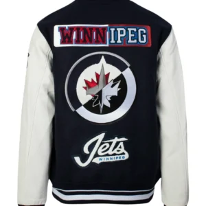 Winnipeg Jets Black and White Varsity Jacket Back