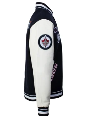 Winnipeg Jets Black and White Varsity Jacket Side