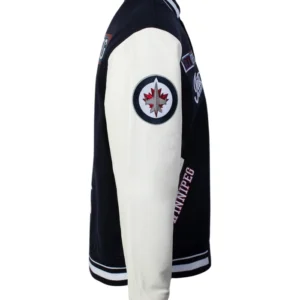 Winnipeg Jets Black and White Varsity Jacket Side