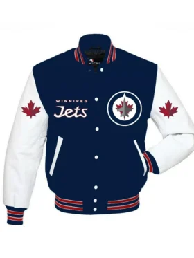 Winnipeg Jets Blue and White Varsity Jacket