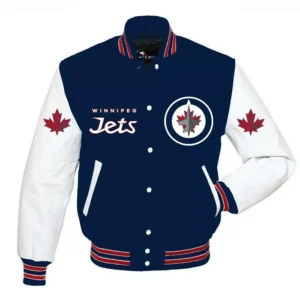 Winnipeg Jets Blue and White Varsity Jacket