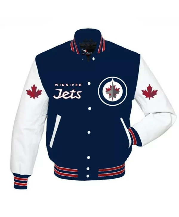 Winnipeg Jets Blue and White Varsity Jacket