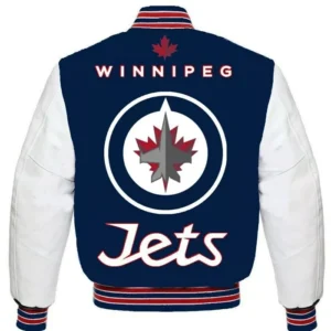 Winnipeg Jets Blue and White Varsity Jacket Back