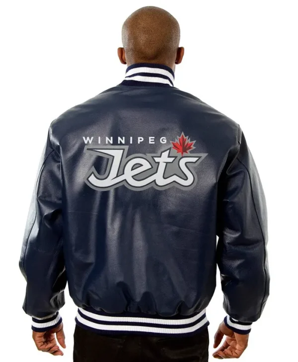 Winnipeg Jets Bomber Leather Jacket Back