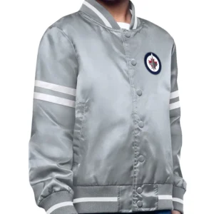 Winnipeg Jets Grey Starter Satin Varsity Full Snap Jacket