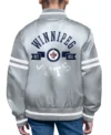 Winnipeg Jets Grey Starter Satin Varsity Full Snap Jacket Back