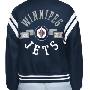 Winnipeg Jets Round Team Logo Blue Varsity Jacket Back
