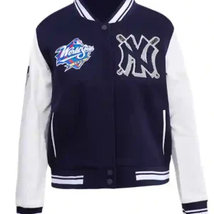 Womens Varsity Navy Heather and White Yankees new york baseball jacket