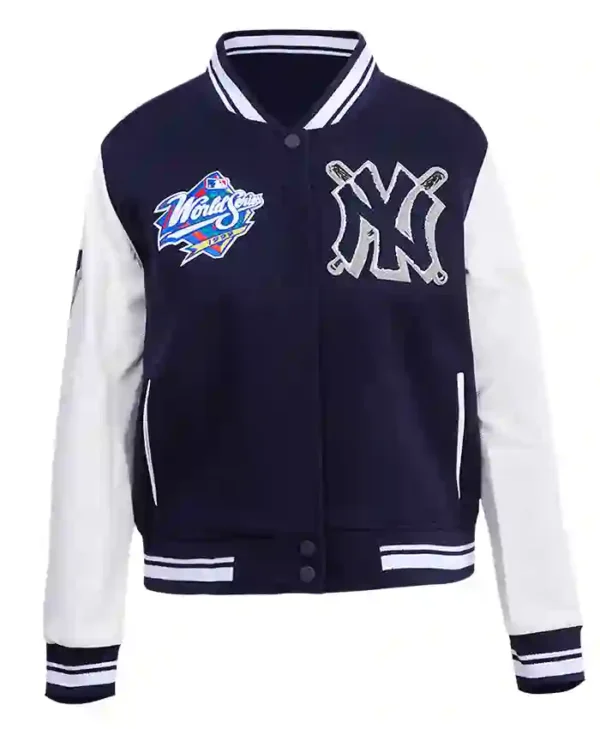Womens Varsity Navy Heather and White Yankees new york baseball jacket