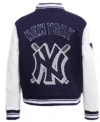 Womens Varsity Navy Heather and White Yankees new york baseball jacket Back