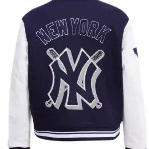 Womens Varsity Navy Heather and White Yankees new york baseball jacket Back