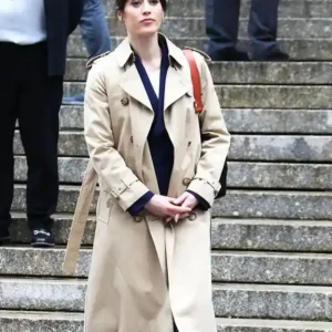 Zero Day S01 Lizzy Caplan Beige Coat Front