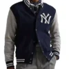 men Blue Varsity Cotton Polyester new york yankee jacket