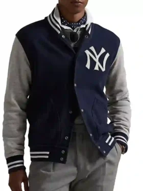 men Blue Varsity Cotton Polyester new york yankee jacket