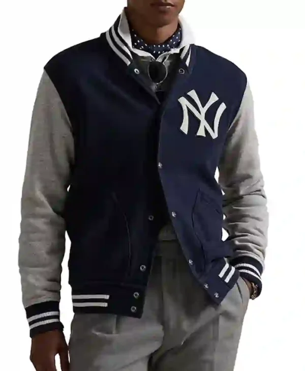 men Blue Varsity Cotton Polyester new york yankee jacket