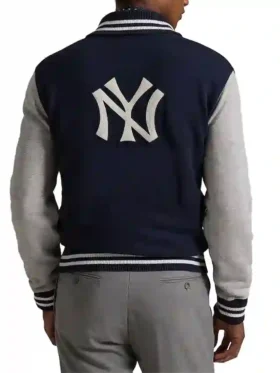 men Blue Varsity Cotton Polyester new york yankee jacket Back