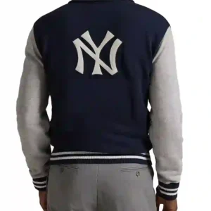 men Blue Varsity Cotton Polyester new york yankee jacket Back