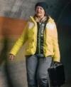 007 Road to a Million S01 Beth Foxwell Yellow Puffer Jacket Side