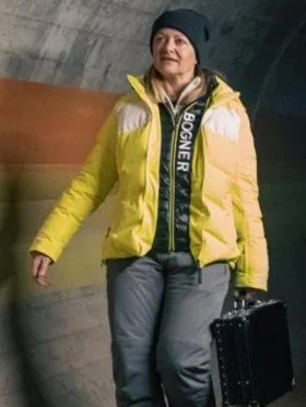 007 Road to a Million S01 Beth Foxwell Yellow Puffer Jacket Side