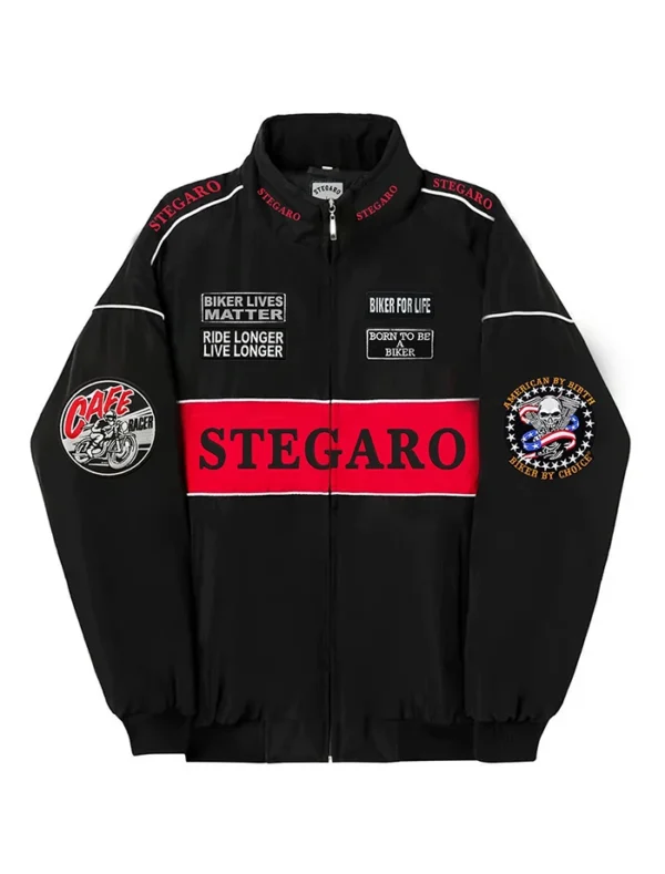 Black Stegaro Moto Bomber Jacket