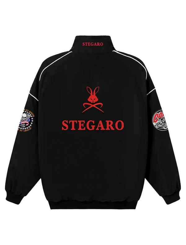 Black Stegaro Moto Bomber Jacket Back