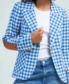 Carrie Preston Elsbeth S02 Blue Houndstooth Blazer For Sale