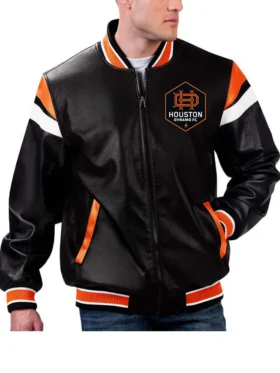 Houston Dynamo FC Black Leather Bomber Jacket