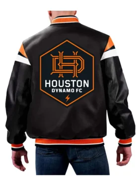 Houston Dynamo FC Black Leather Bomber Jacket Back