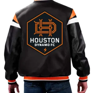 Houston Dynamo FC Black Leather Bomber Jacket Back