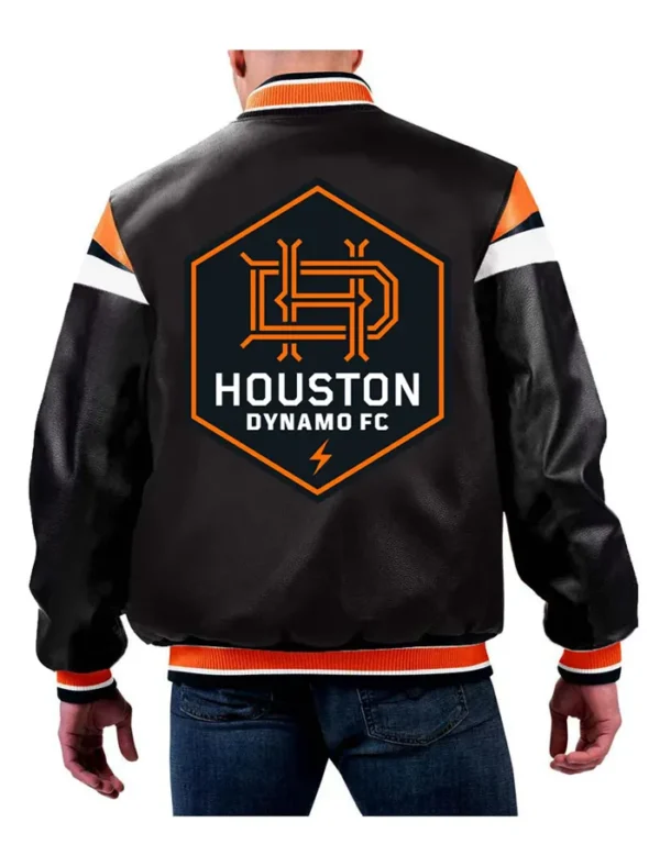Houston Dynamo FC Black Leather Bomber Jacket Back
