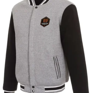 Houston Dynamo FC Grey Wool Full Snap Varsity Jacket
