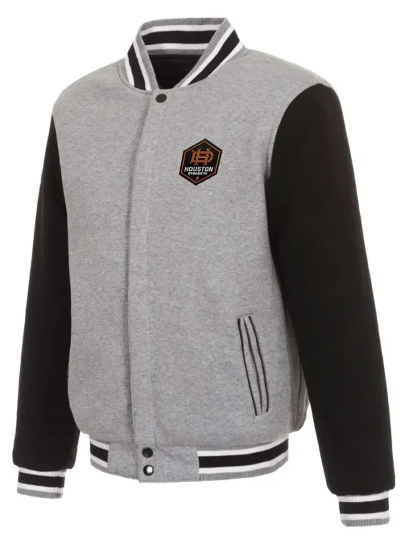 Houston Dynamo FC Grey Wool Full Snap Varsity Jacket
