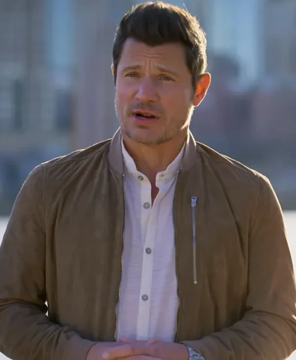 Love Is Blind S08 Nick Lachey Brown Bomber Jacket Front