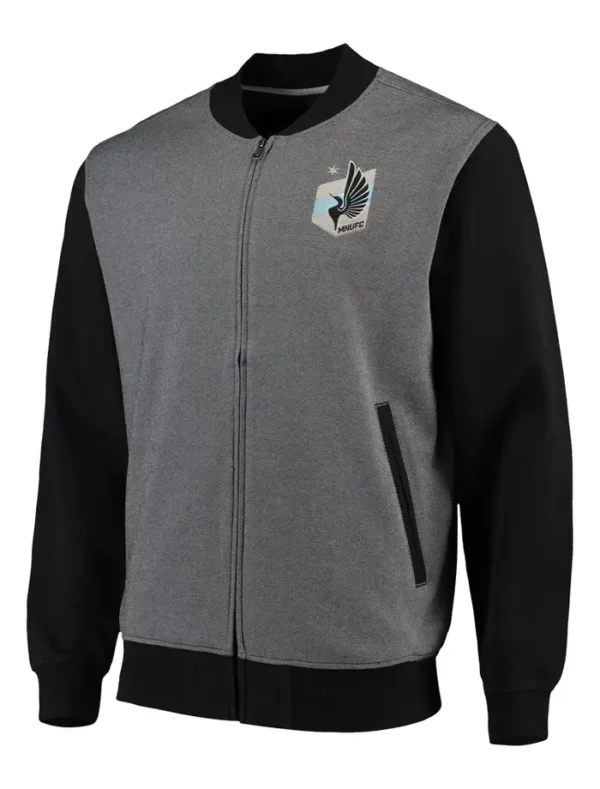 Minnesota United FC Grey And Black Zipper Bomber Jacket