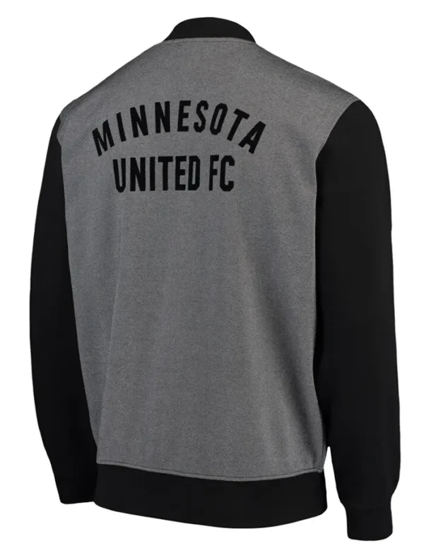Minnesota United FC Grey And Black Zipper Bomber Jacket Back